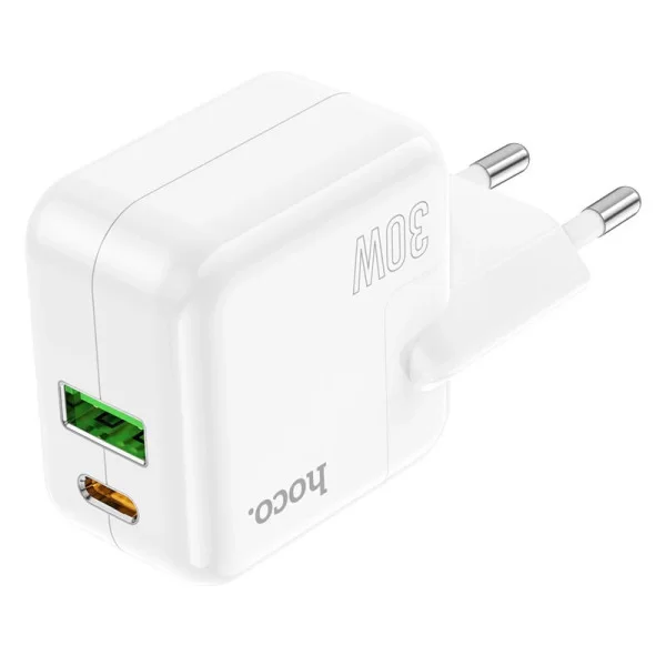 Incarcator de retea Hoco C111A Lucky PD30W+QC3.0 + Cablu Type-C to Type-C [White]
